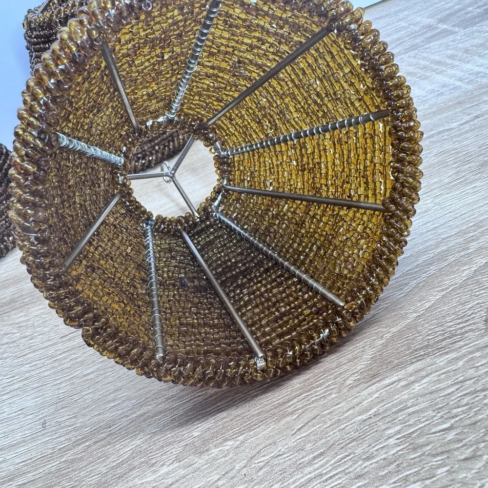 Amber Glass Seed Bead Chandelier Lamp Shades Set of 3 Boho Brown
